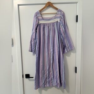 Vintage handmade striped flannel wide sleeve nightgown size L